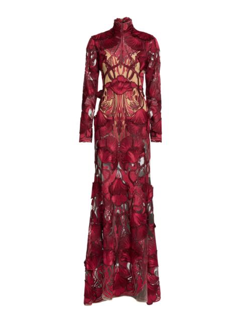 ELIE SAAB Embroidered Tulle Gown burgundy
