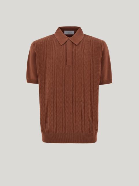 Canali BROWN COTTON AND MODAL POLO SHIRT WITH VERTICAL WORKMANSHIP