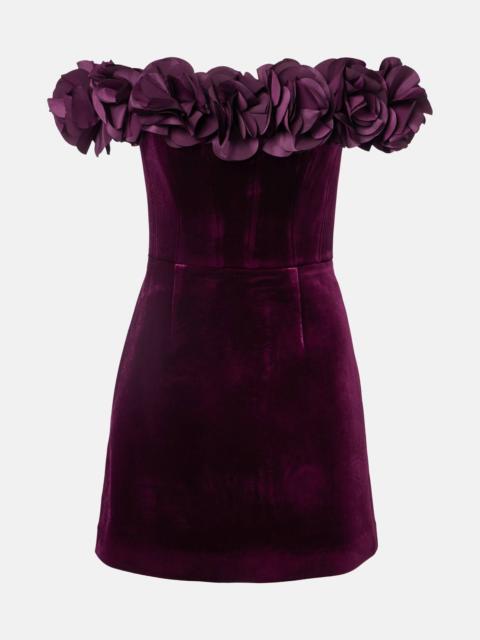 REBECCA VALLANCE Floral-appliqué velvet minidress