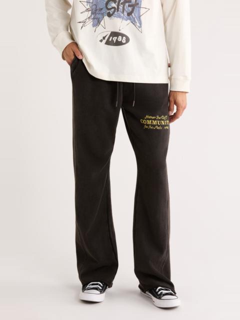 HONOR THE GIFT HONOR THE GIFT Embroidered Flare Leg Sweatpants in Black at Nordstrom