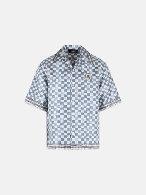 AMIRI 'CHECKERED' LIGHT BLUE SILK SHIRT