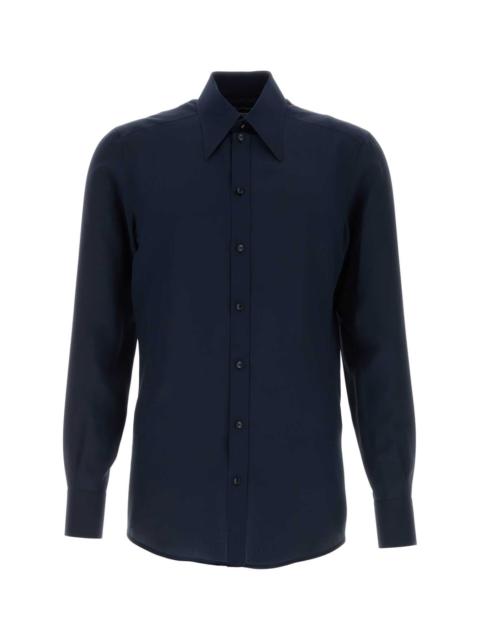 Dolce & Gabbana Dolce & Gabbana Men Navy Blue Crepe Shirt