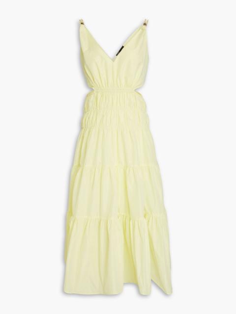 maje Cutout shirred taffeta midi dress