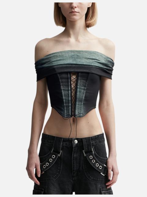 MISBHV DENIM POLY LACED OFF SHOULDER CORSET