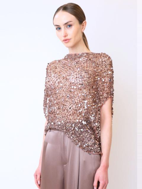 LAPOINTE Net Mesh Sequin Cape Tee