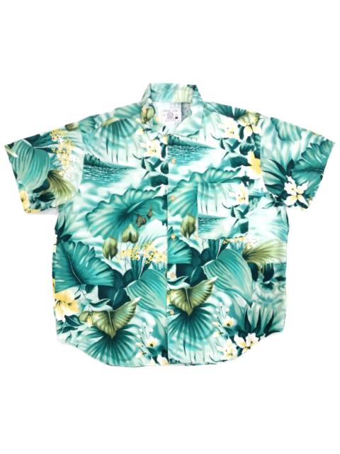 Other Designers Vintage - VTG JEAN COX RAYON GREEN FLORAL ALOHA SHIRT