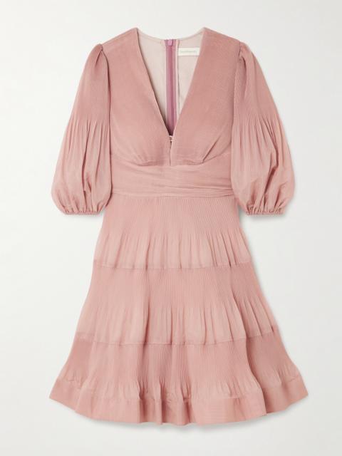 Zimmermann Tiered Plissé Silk-organza Mini Dress