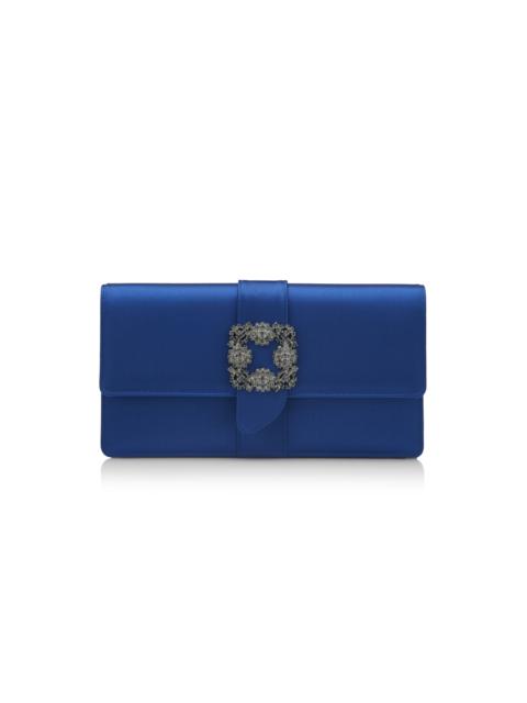 Manolo Blahnik Blue Satin Jewel Buckle Clutch