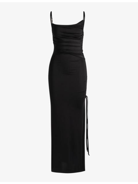 HUGO Asymmetric-neckline ruching stretch-woven maxi dress