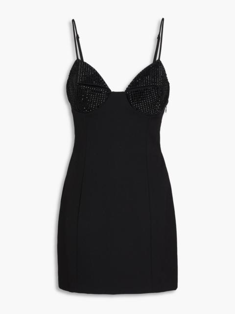 AREA Crystal-embellished wool-blend crepe mini dress