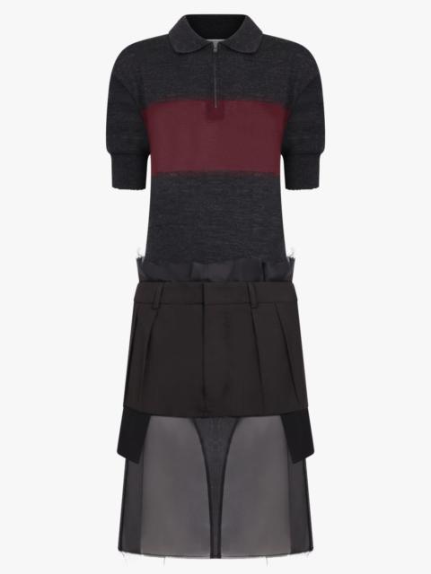 Maison Margiela POLO TOP STYLE S/S MIDI DRESS WITH QUILTED SHEER SKIRT | CHARCOAL/BURGUNDY