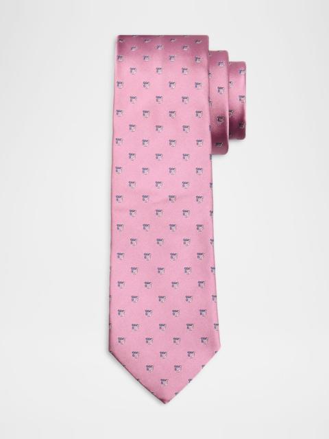 FERRAGAMO Men's Bicolor Gancini Jacquard Silk Tie