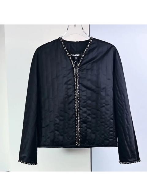 CHANEL Chanel black and gold leather chain-trimmed jacket