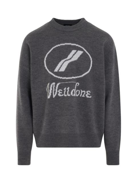We11done Logo Jacquard Intarsia Sweater in Grey