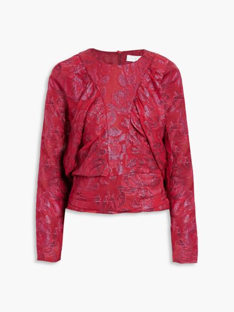 Other Designers Mabel gathered metallic fil coupé silk-blend georgette top