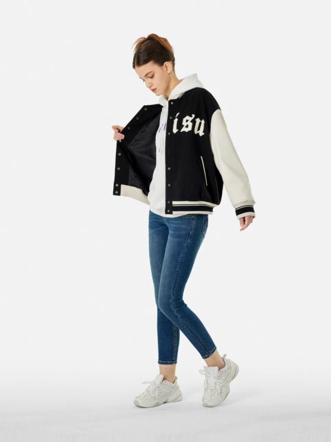 EVISU KAMON AND LOGO EMBROIDERY FASHION FIT VARSITY JACKET