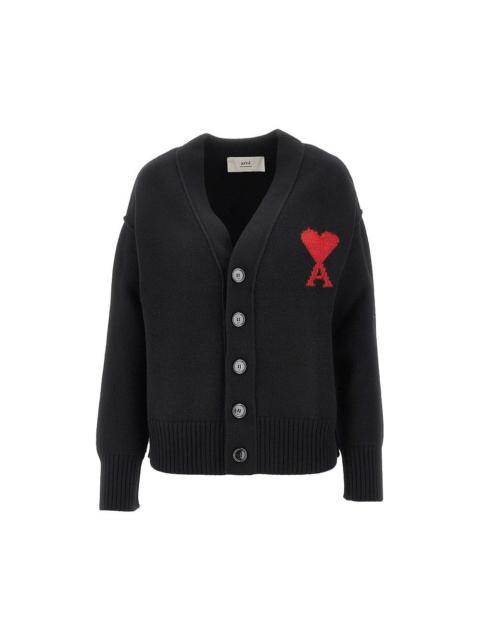 AMI Paris Ami Wool Cardigan with 'Ami De Coeur' Black Women