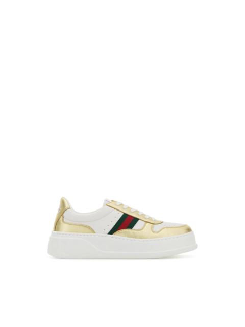 GUCCI Gucci Two Tone Gold White Leather Sneakers New & Authentic (