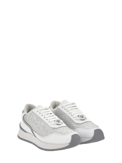 VERSACE Versace Crystal Embellished Sneaker in White Silver Palladium at Nordstrom