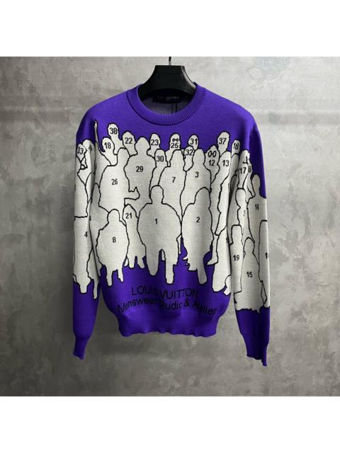Louis Vuitton Louis Vuitton Purple Crewneck Sweater with Jacquard Cartoon Stick-Figure Logo