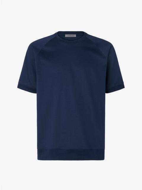 CORNELIANI Blue crew neck ribbed jersey t-shirt