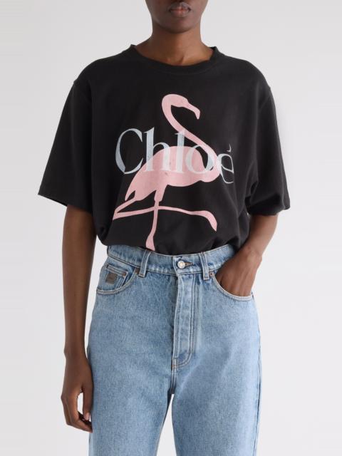 Chloé Chloé Flamingo Organic Cotton Graphic T-Shirt in Ash Black at Nordstrom