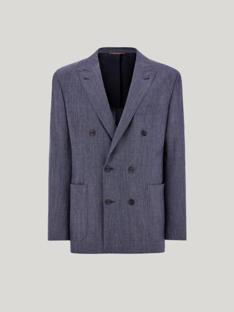 Canali DENIM BLUE LINEN AND WOOL MODERN-FIT JACKET