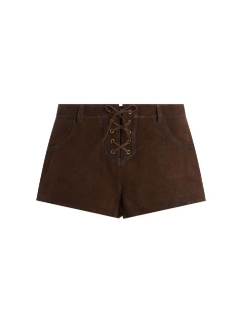 Isabel Marant Delma Lace-Up Suede Shorts brown