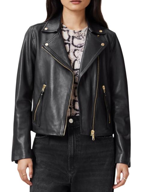 ALLSAINTS AllSaints Dalby Leather Biker Jacket in Black/Gold at Nordstrom