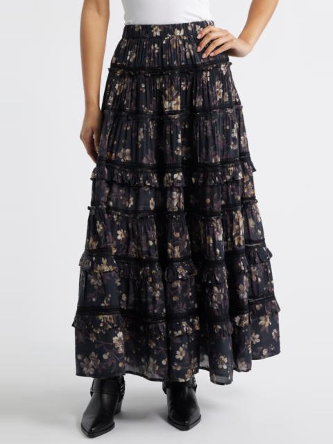 ALLSAINTS AllSaints Talia Floral Print Ruffle Lace Maxi Skirt in Vine Black at Nordstrom