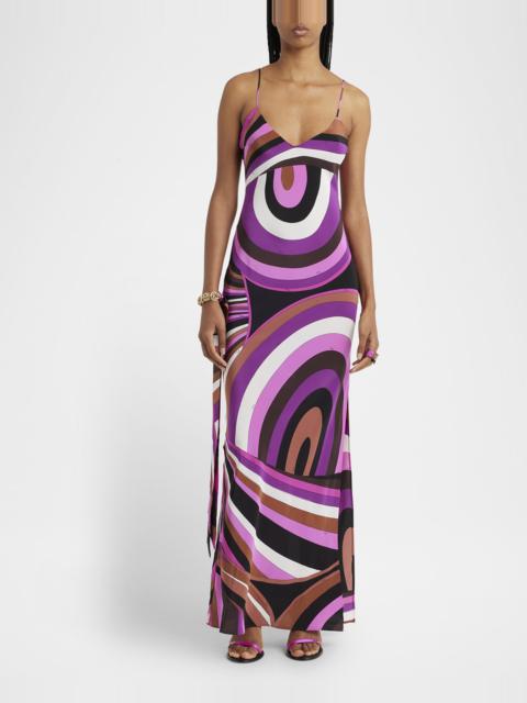 Abstract-Print Silk-Stretch Maxi Slip Dress