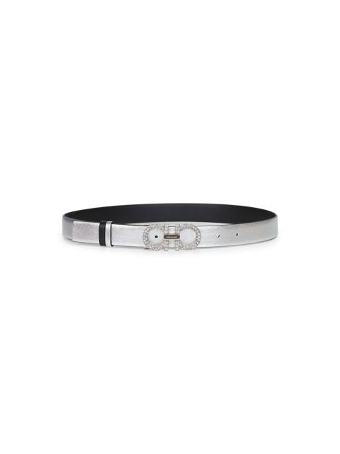 FERRAGAMO Silver laminated calf leather Gancini belt