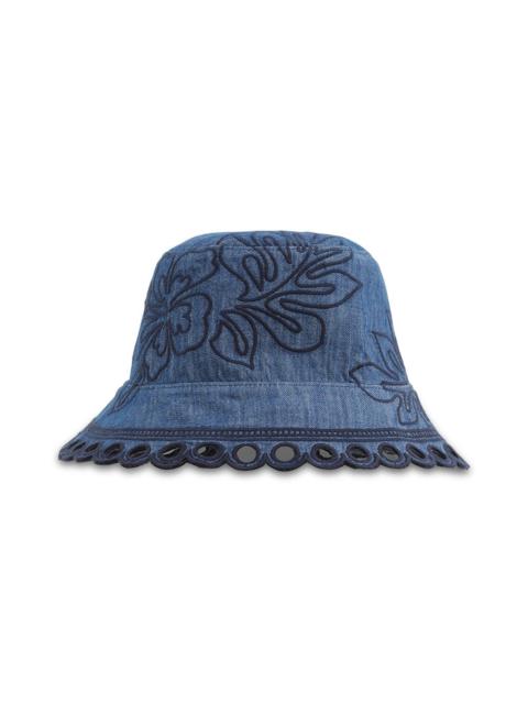 Zimmermann EMBROIDERED DENIM BUCKET HAT