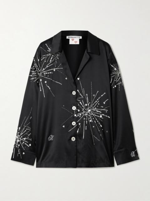 BERNADETTE Louis Sequin-embellished Silk-blend Satin Pajama Shirt