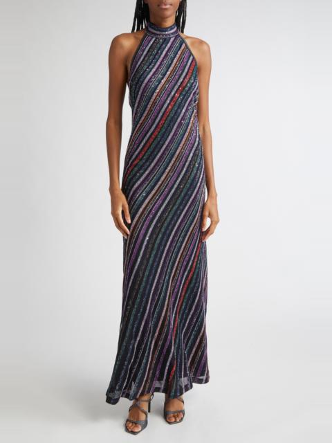 Missoni Missoni Sequin Stripe Metallic Knit Dress in Purple Black Orange Multi at Nordstrom