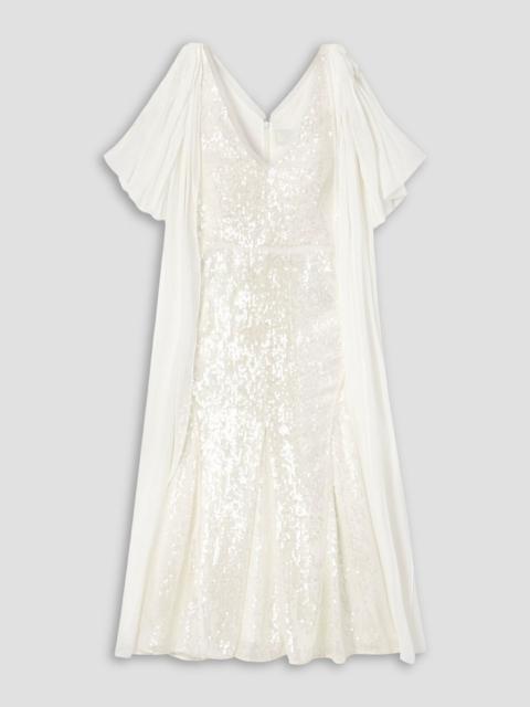 Erdem Draped chiffon-paneled sequined satin midi dress