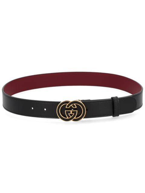 GUCCI LEATHER BELT WITH CROSS BUCKLE GG