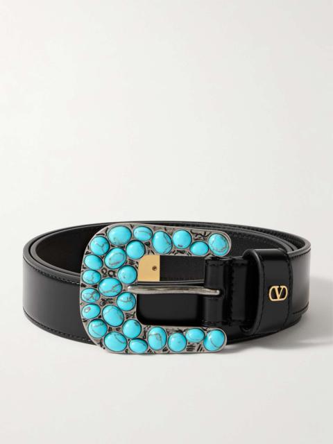 3cm VLogo Signature Embellished Glossed-Leather Belt