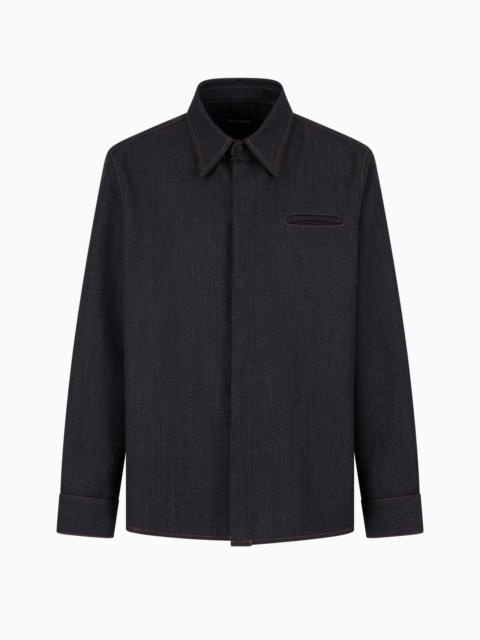 EMPORIO ARMANI MOULINÉ WOOL-BLEND SHIRT WITH CHEVRON MOTIF