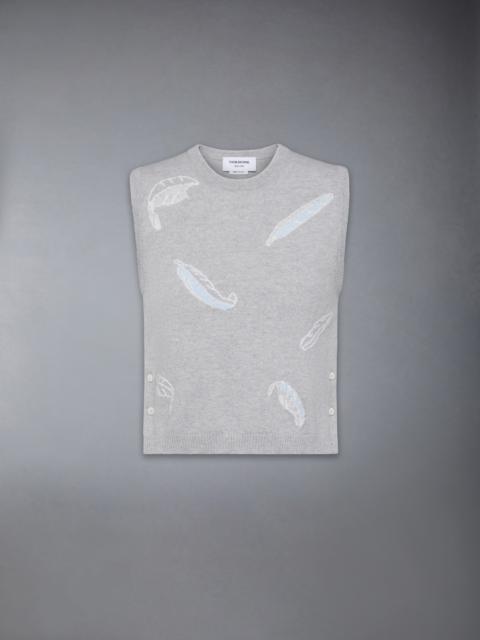 Thom Browne FEATHER INTARSIA CASHMERE CROPPED SHELL TOP