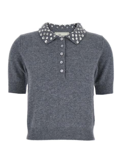 Blumarine Blumarine Women Grey Polo Shirt  With Collar Beaded In Wool Woman