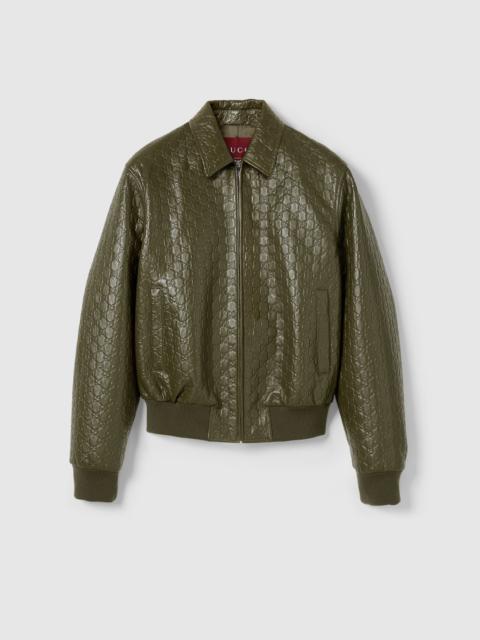 GUCCI GG embossed leather bomber jacket