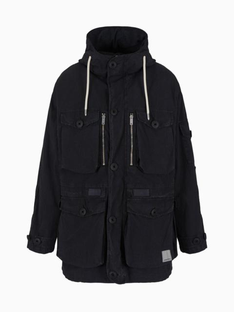 Emporio Armani Sustainability Values Capsule Collection garment-dyed organic ripstop hooded pea coat