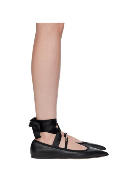 FERRAGAMO Black Ankle Ribbon Ballerina Flats