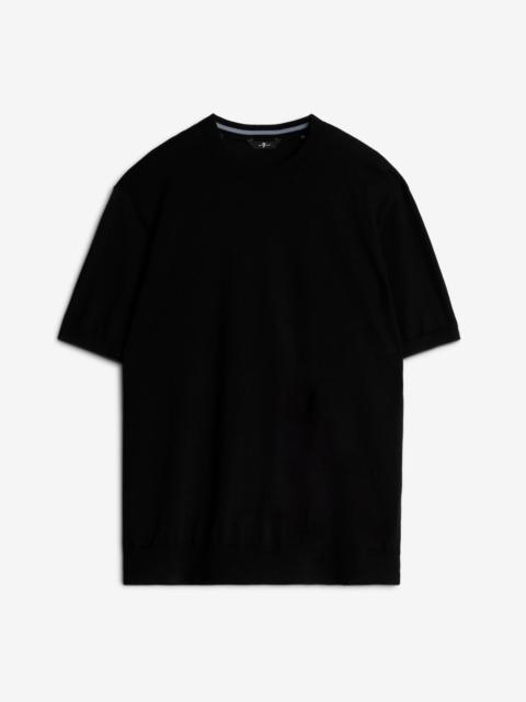 7 For All Mankind Classic Cotton Short Sleeve Sweater in Black
