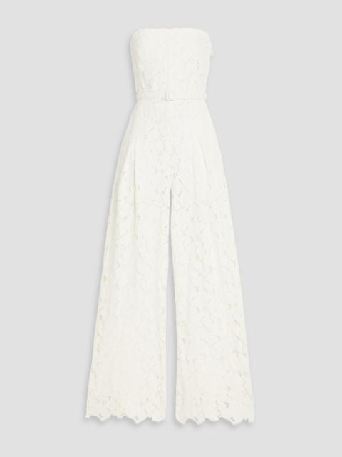 SIMKHAI Rebecca strapless belted corded lace wide-leg jumpsuit