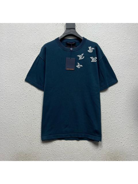 Louis Vuitton Louis Vuitton LV navy blue short-sleeved knitted top with Piper logo and lettering.