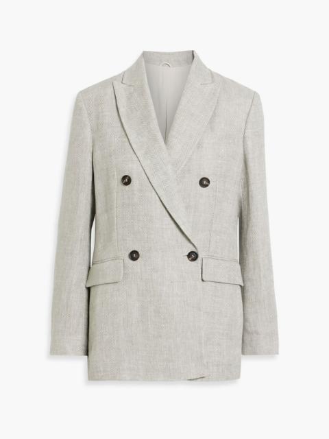 Brunello Cucinelli Double-breasted bead-embellished linen-jacquard blazer