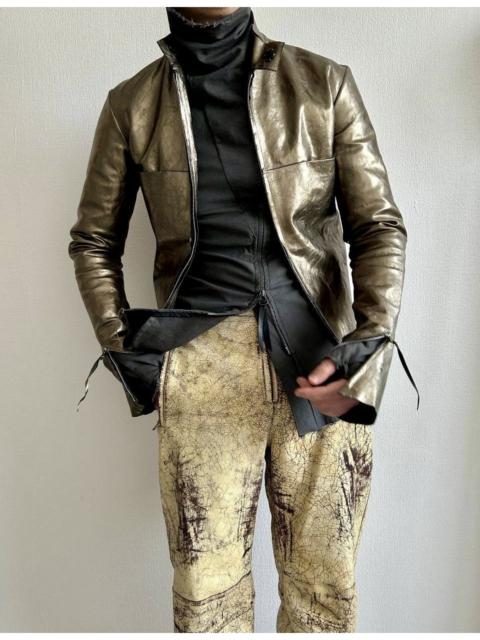 Diesel DIESEL P-ALAN CRACKED GOLD COATED DISTRESSED LEATHER PANTS