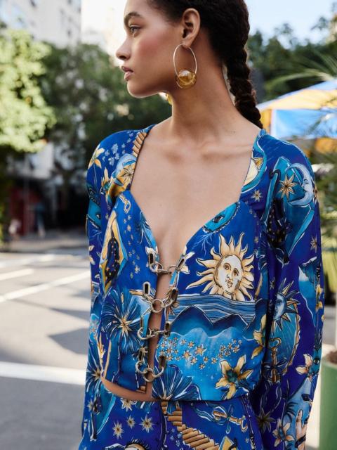 FARM RIO Blue Mystical Front Cut-Out Crop Blouse And Skirt Set